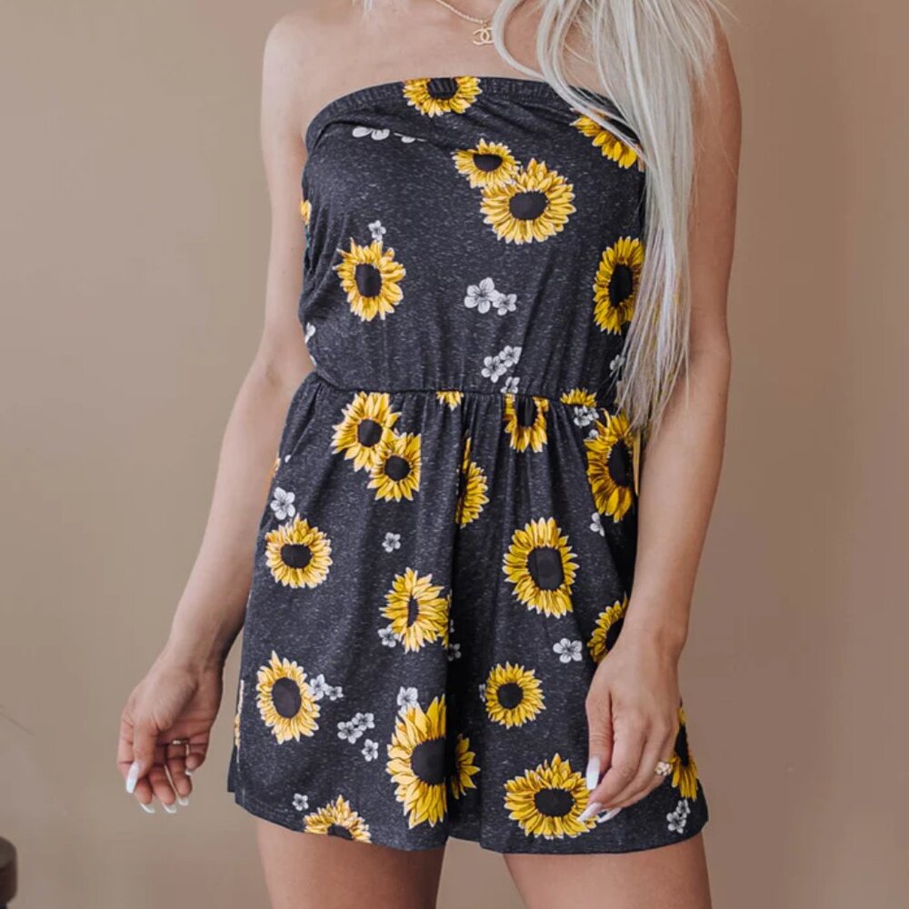 Yellow Floral Romper with Pockets